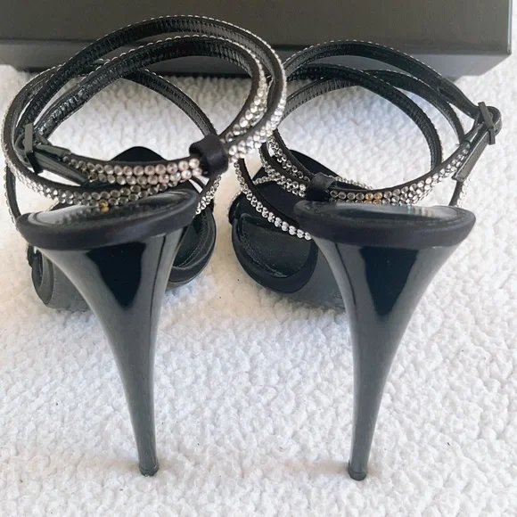 Saint Laurent Georgia Sandals In Crepe Satin With Rhinestones - Picture 4 of 16